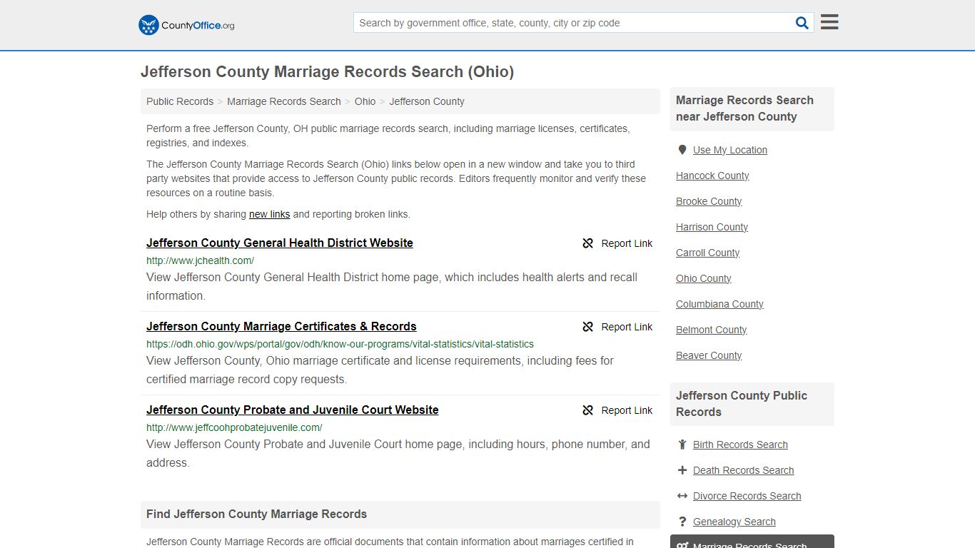 Jefferson County Marriage Records Search (Ohio) - County Office