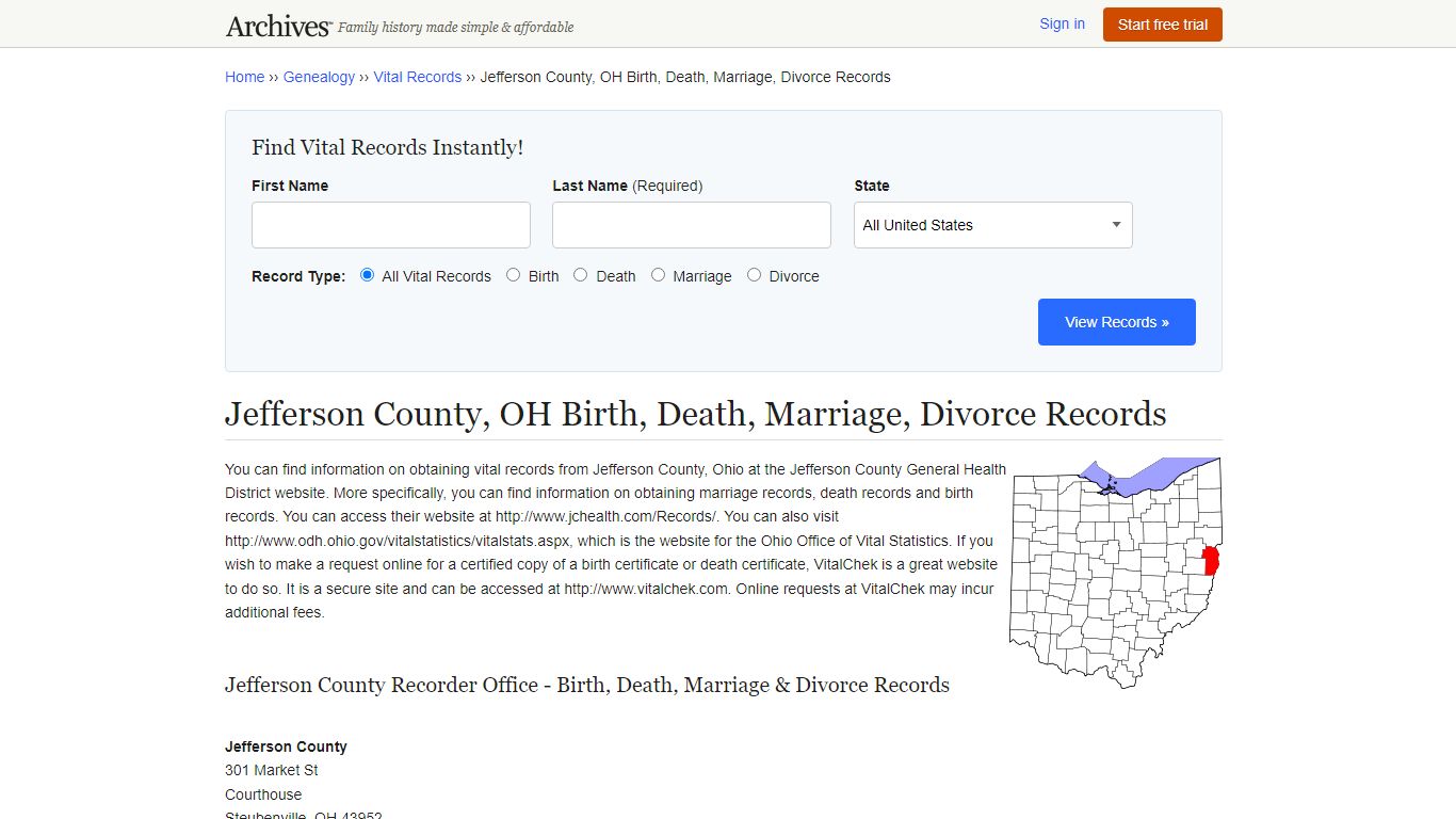 Jefferson County, OH Birth, Death, Marriage, Divorce Records